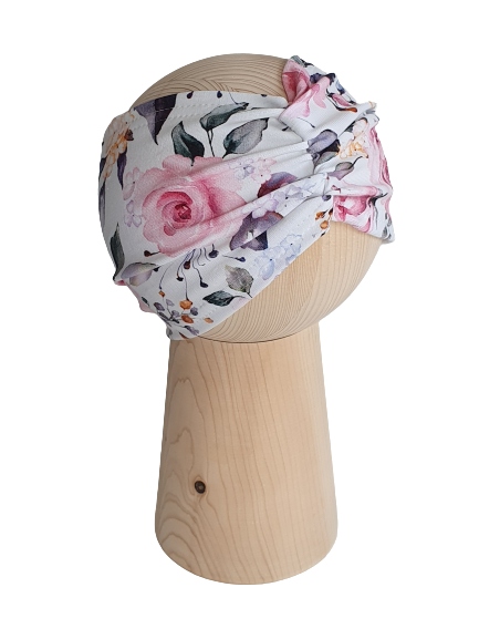 

Opaska Marszczona Pastelowe Róże Rozmiary 52-55cm