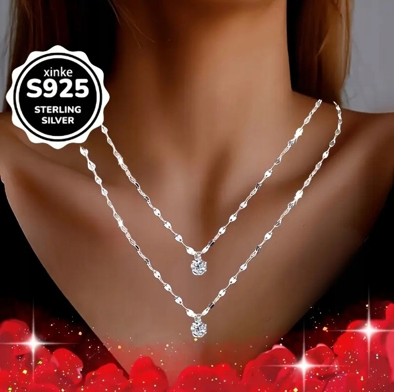 Naszyjnik łańcuszek podwójny srebro 925 ślub wisiorki z cyrkoniami cyrkonie