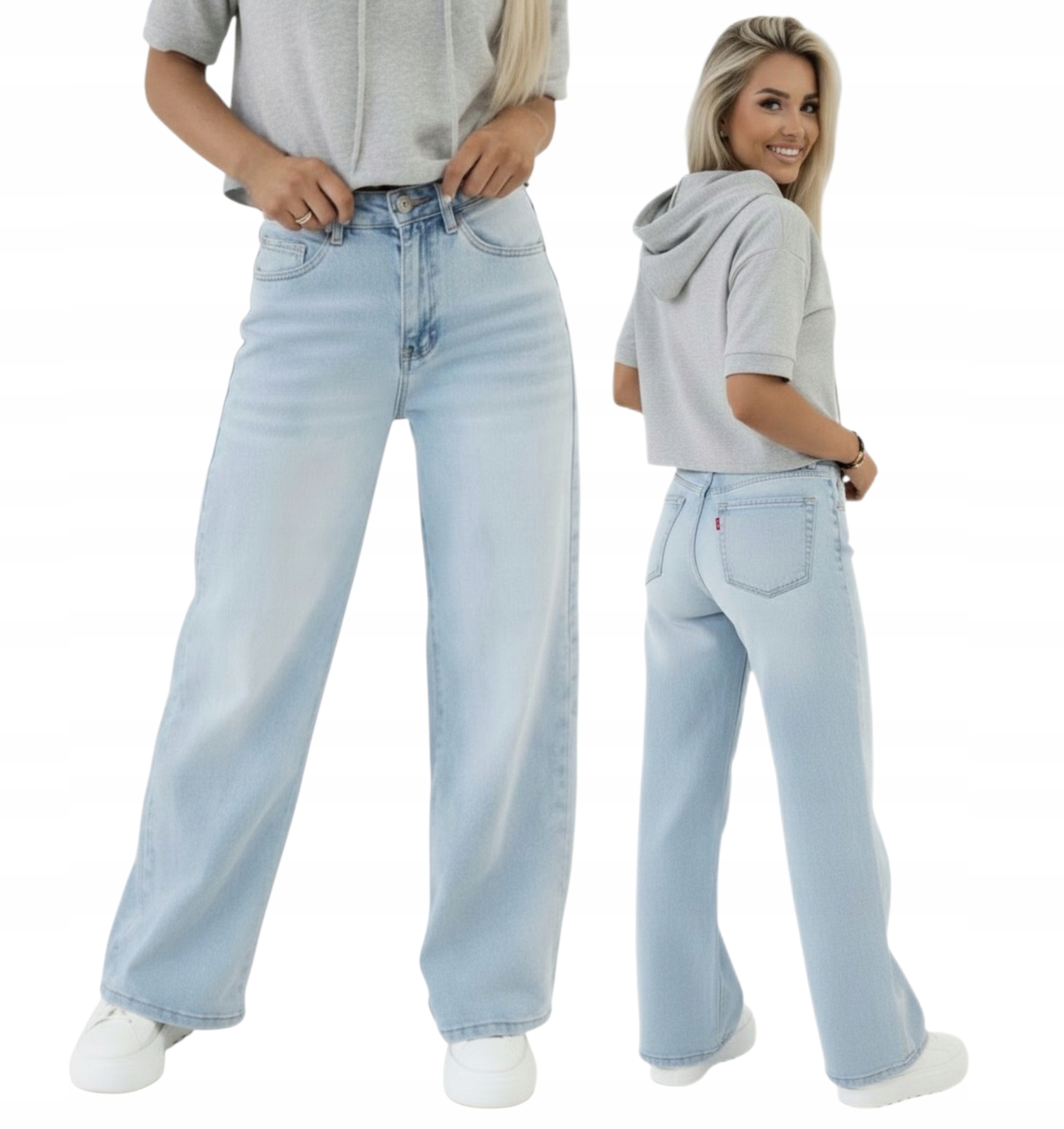 Modne Luźne Spodnie Jeansowe Typu Wide Leg r. M 38 Jasnoniebieskie