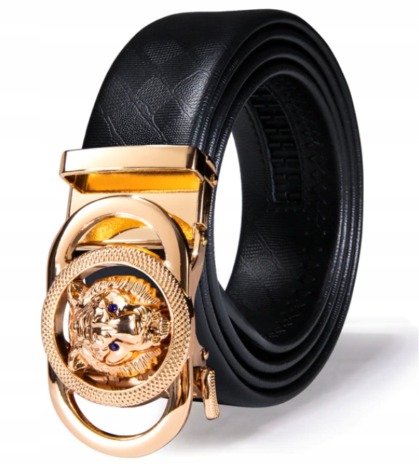 Luxusní Černý Pánský Kožený Opasek Automatický Lev 115 CM