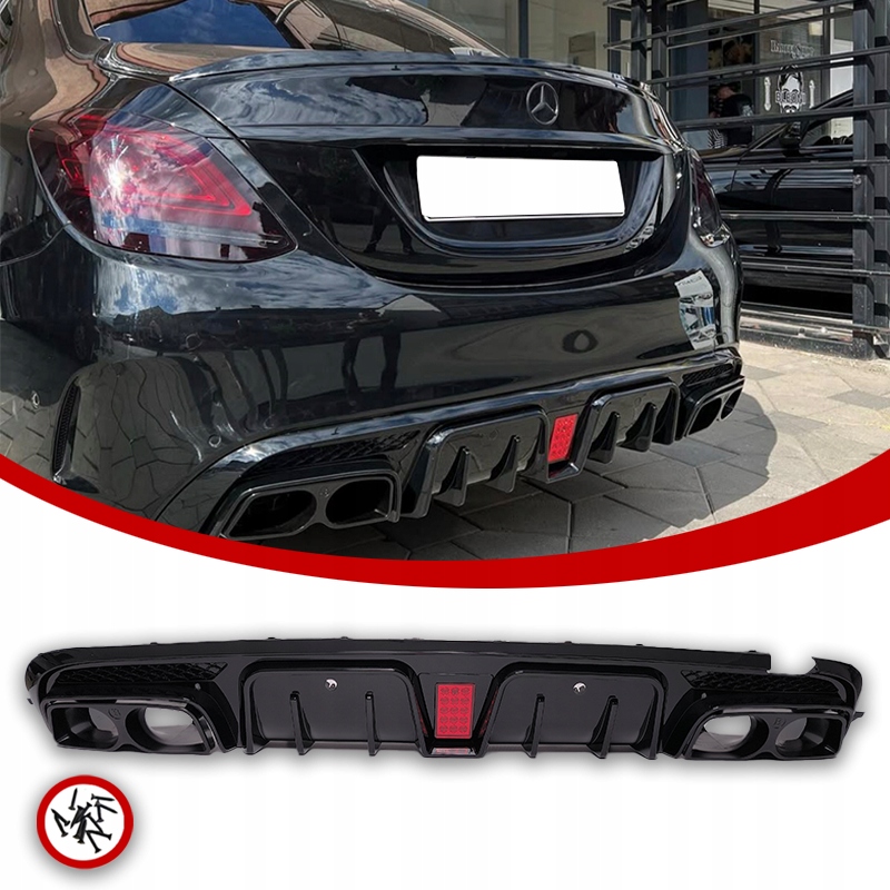 Mercedes W205 Difuzér Zadního Nárazníku Spoiler Koncovky Výfuku Černý