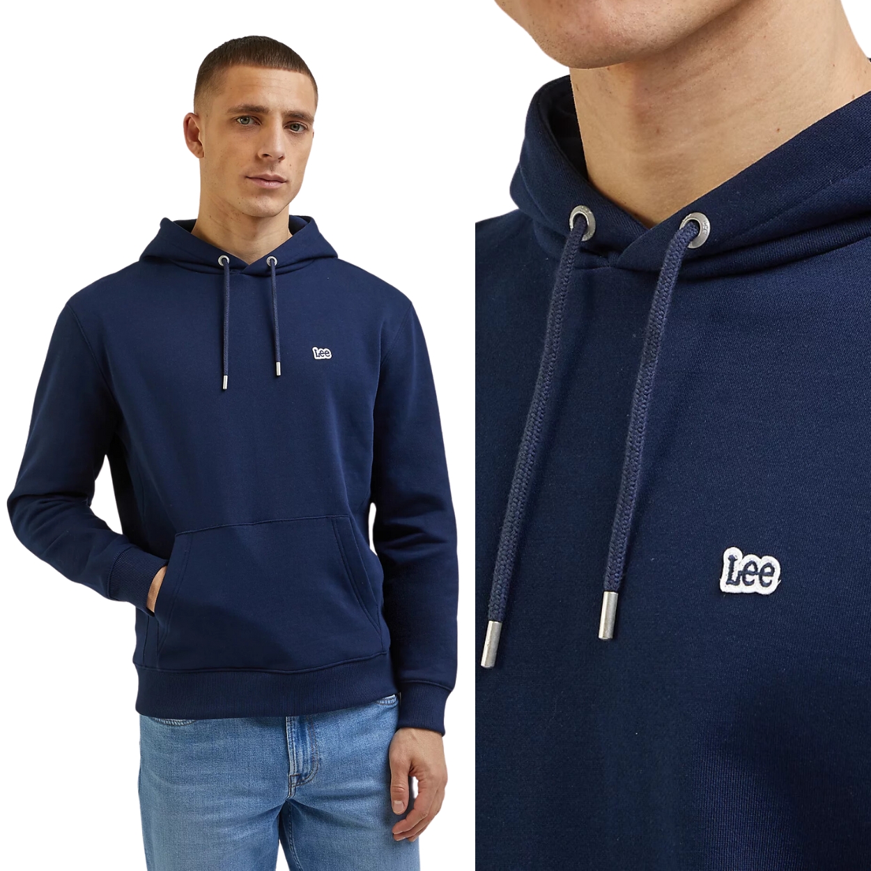 Lee Plain Hoodie Emperor tmavě modrá bavlněná mikina s kapucí (klokanka) XXL