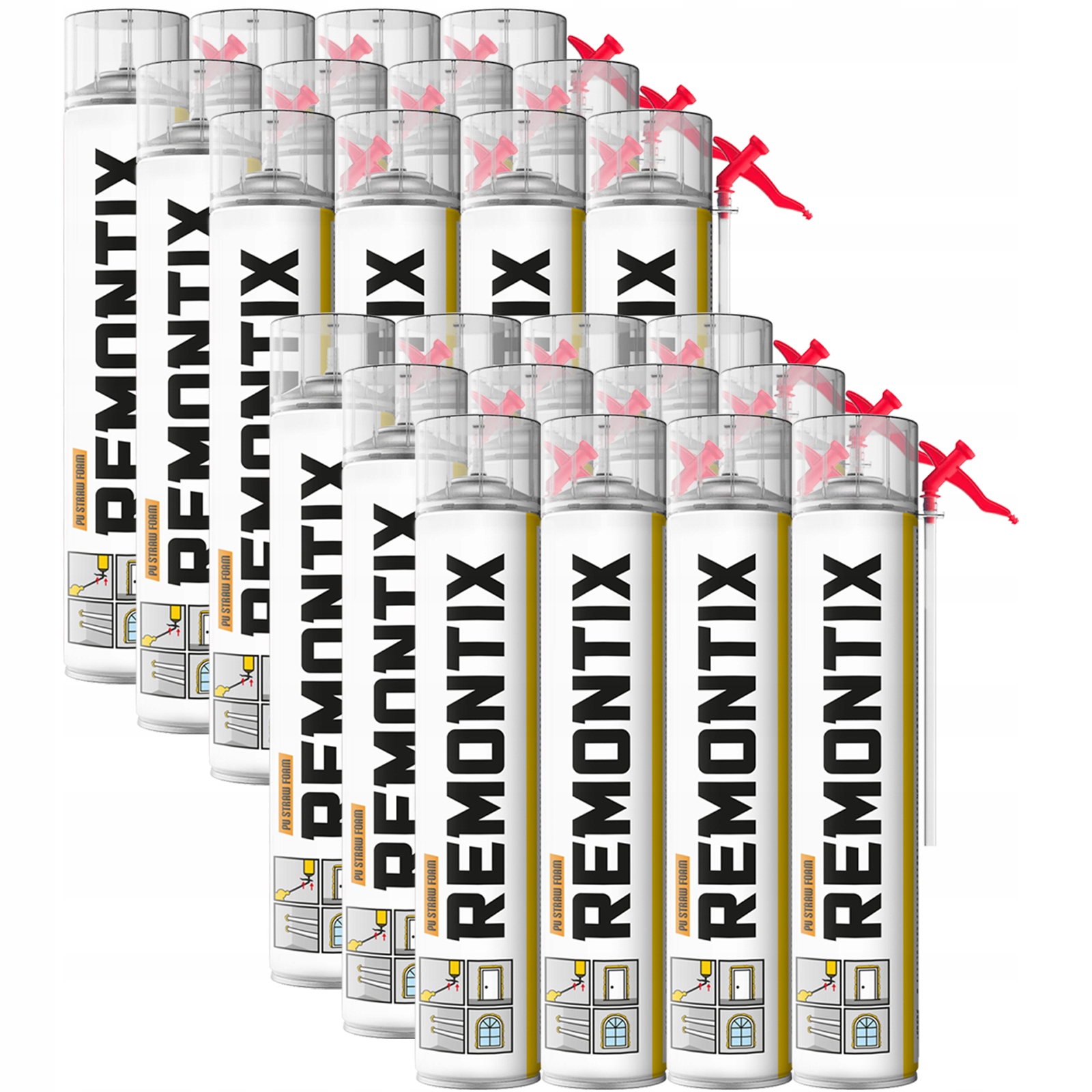 24 x Pěnová polyuretanová montážní hadička pro štěrbiny, otvory, otvory