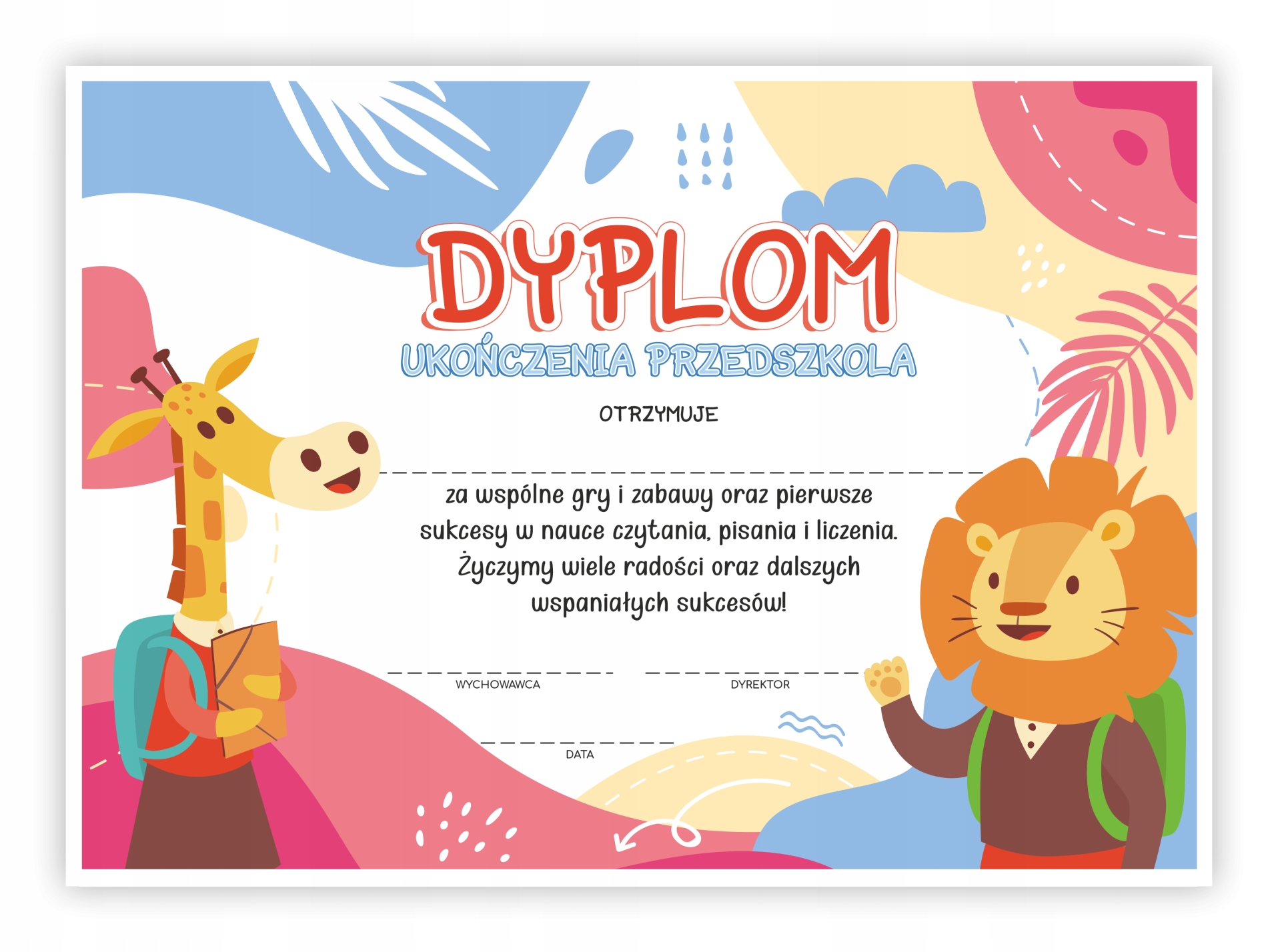 

Dyplom Ukończenia Przedszkola Szkolne Zwierzaki