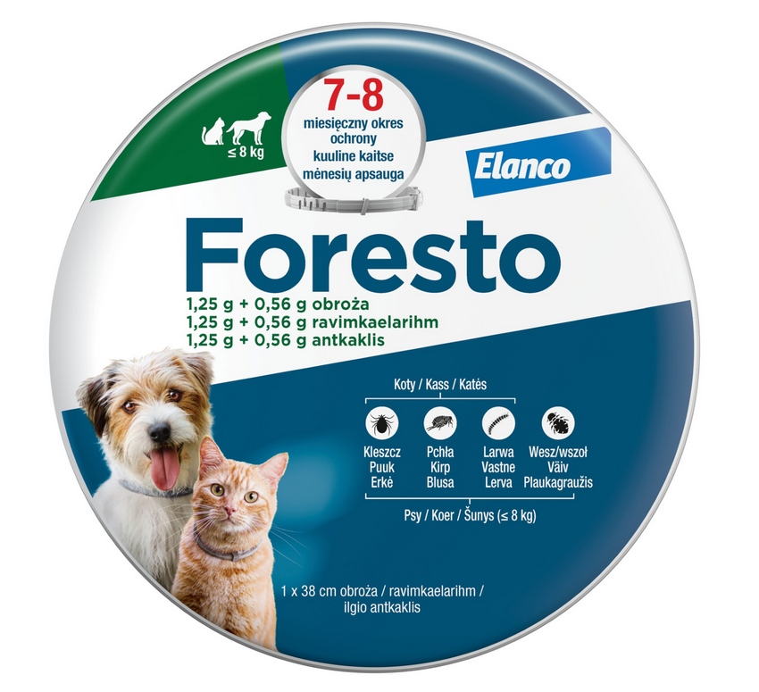 Elanco Foresto Obroża na pchły i kleszcze dla psa lub kota poniżej 8kg 38cm