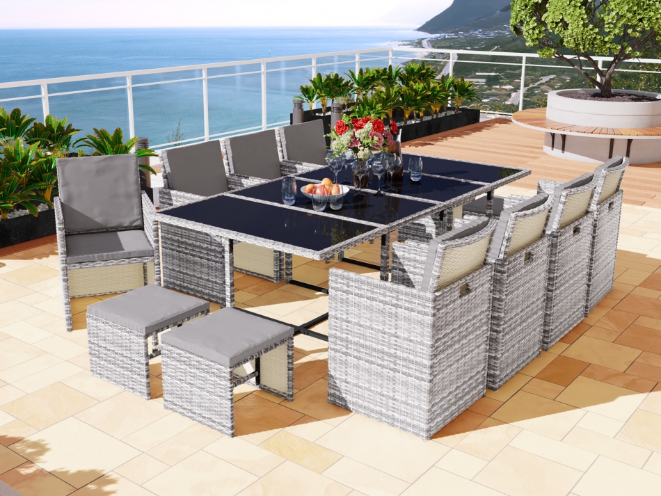 VEGAS MEBLE OGRODOWE POLYRATTAN 13el. SZARY Linia .