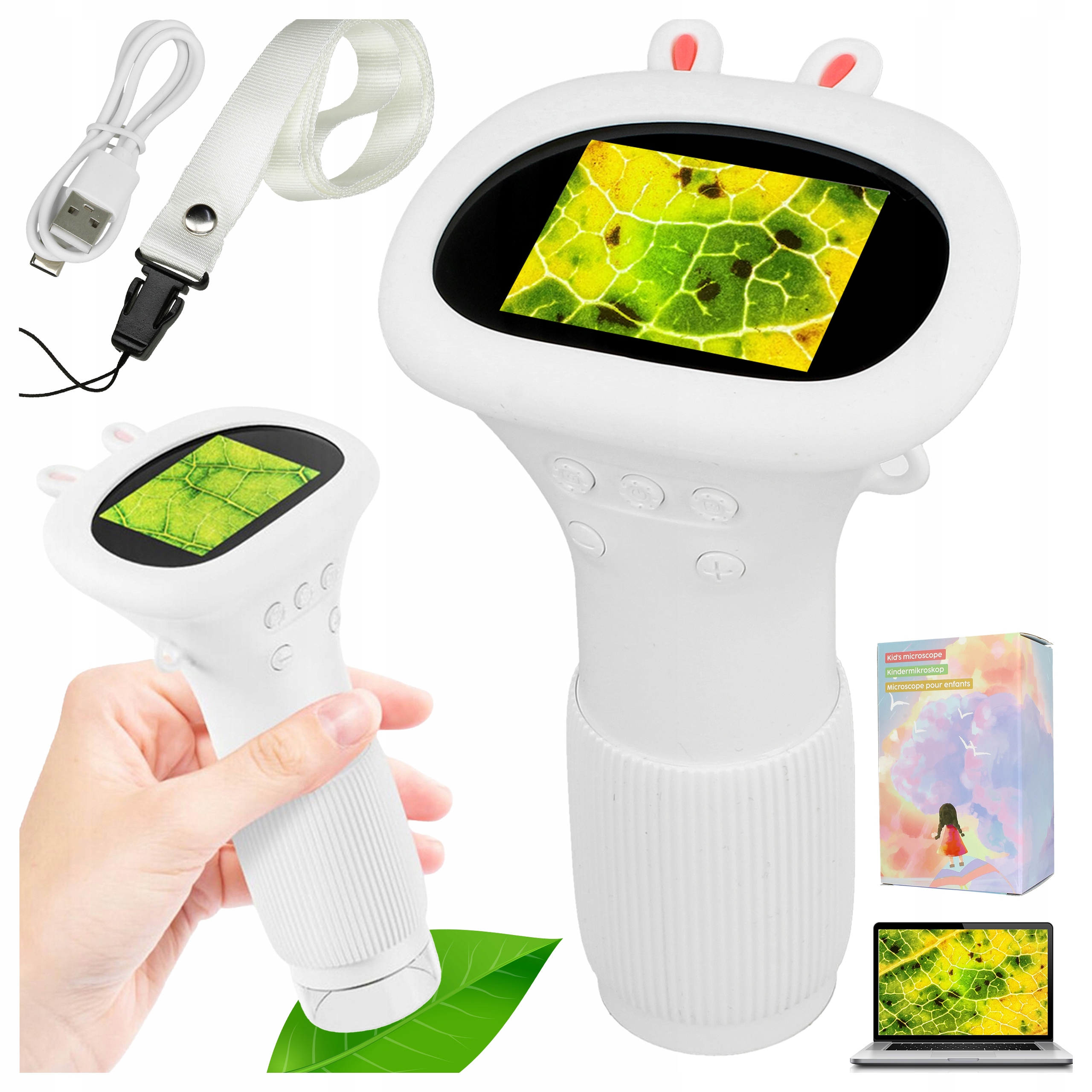 Dětský Kapesní mikroskop Digitální zoom 1000x LCD microSD 64GB Usb-c