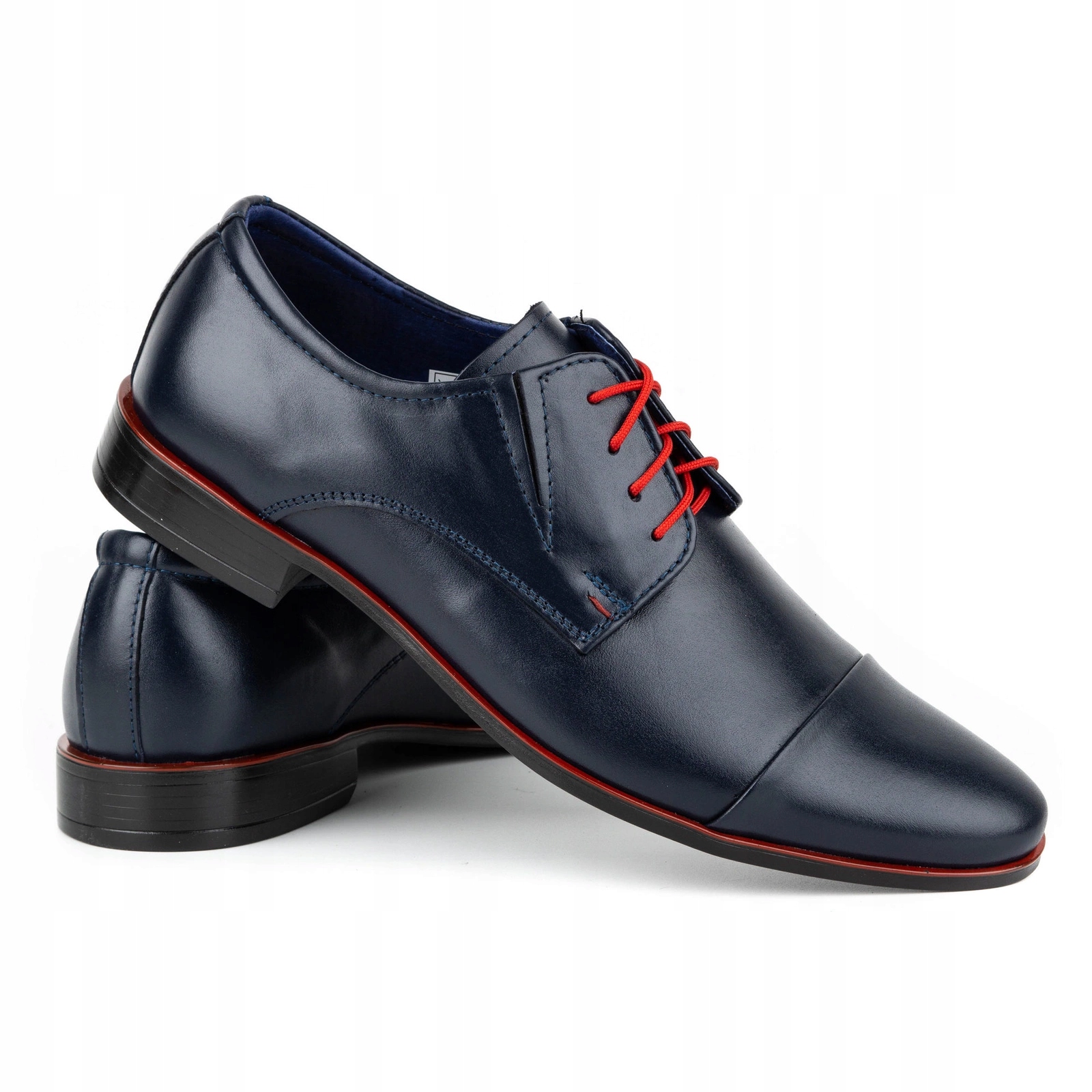 Pánské kožené společenské boty 286, tmavě modré, červené, detaily na zavazování, velikost 39