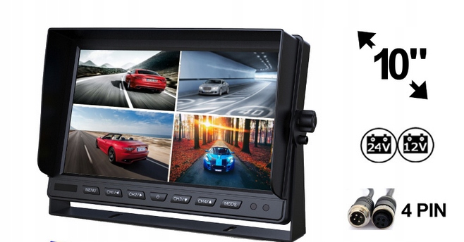 MONITOR SHARP LCD 10 Z OBSŁUGA DO 4 KAMER 4PIN 12V