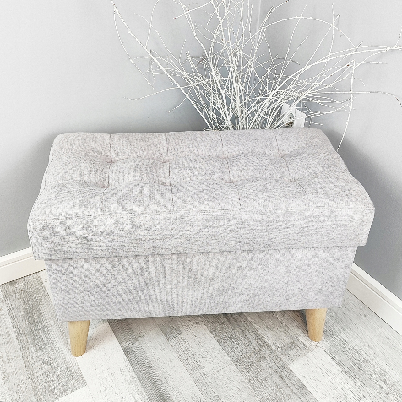 Taburet Otevíratelná 60 cm Úložný Prostor Lavička Truhla Kontejner Kufřík Šedá Světlá