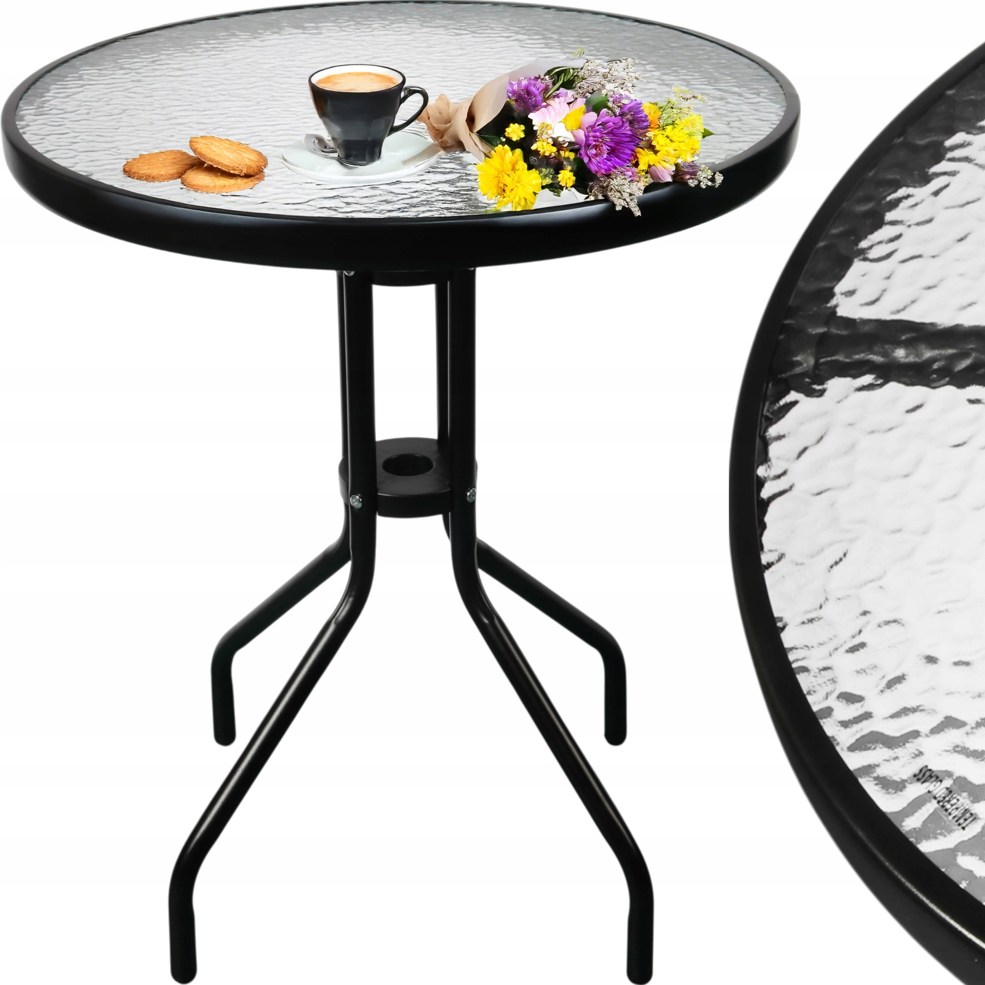 Stolik Kawowy stół ogrodowy bistro Czarny okrągły balkonowy na balkon 60cm