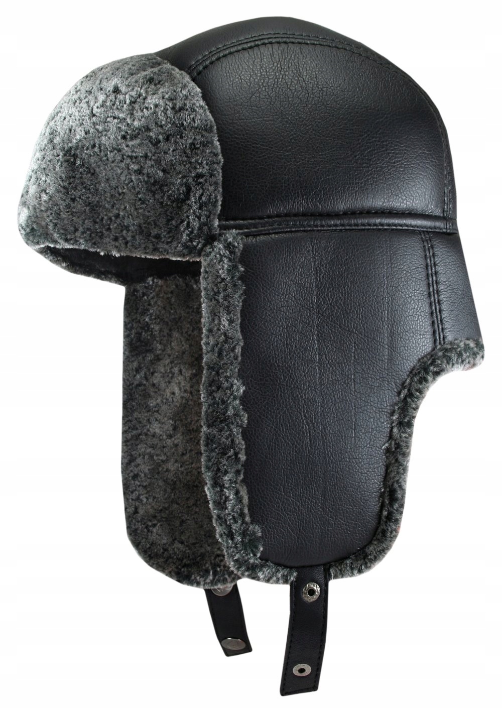 Černá lesklá zimní Čepice s náušníky