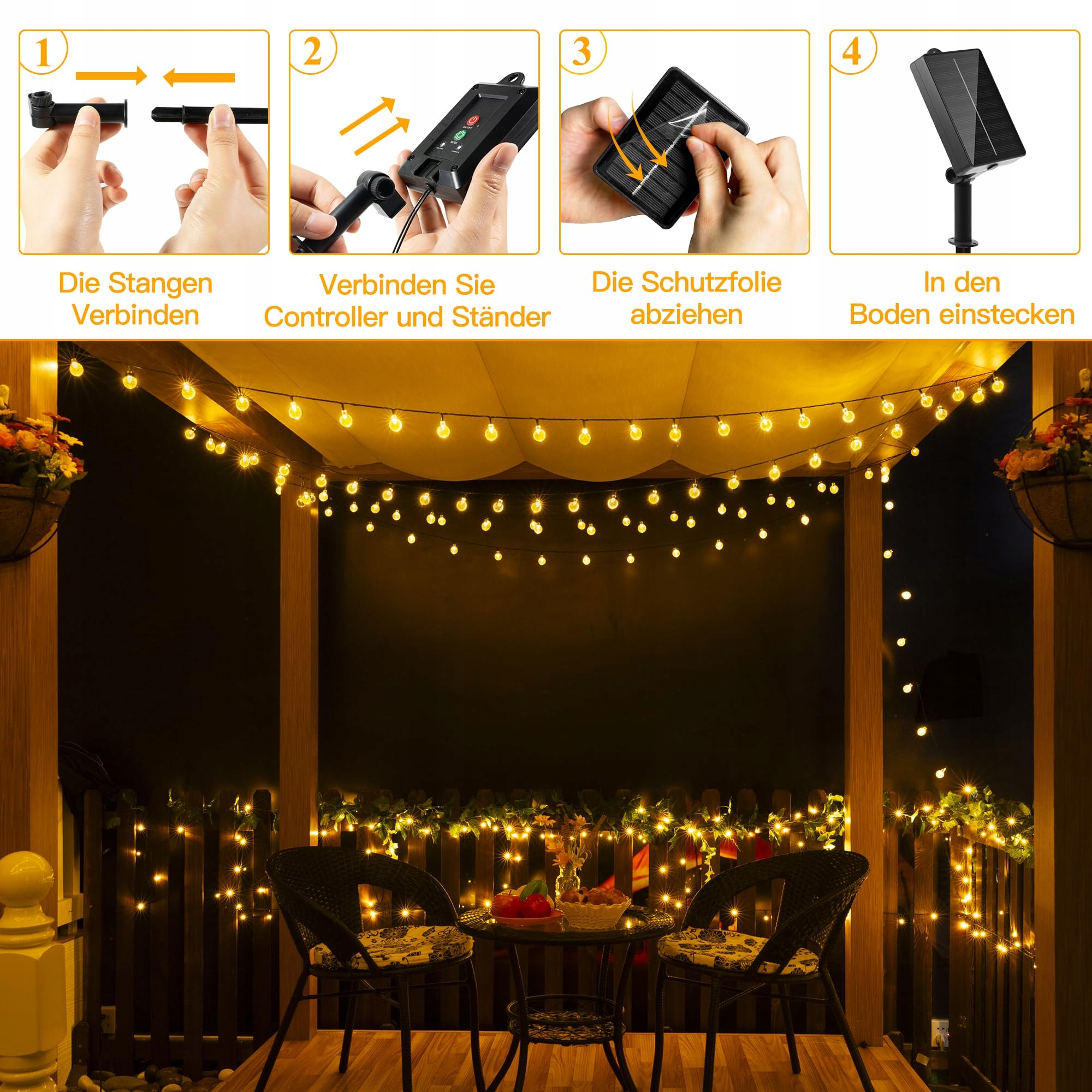 OLLNY Solarna Girlanda Zewnętrzna 5M 30 LED IP65 Wodoodporna 8 Trybów — miniatura 5