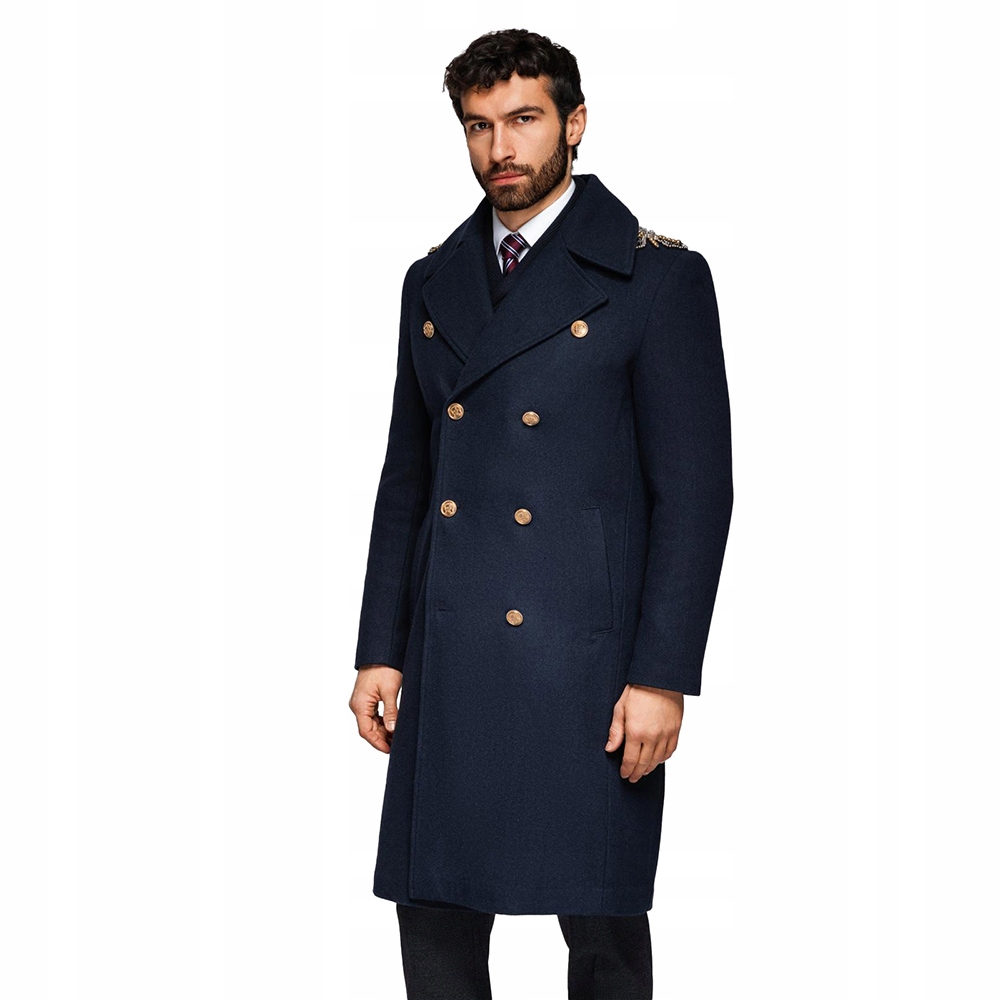 Pánský dvouřadý ozdobný kabát s aplikací, tmavě modrý OM-COWC-0150 V1 L