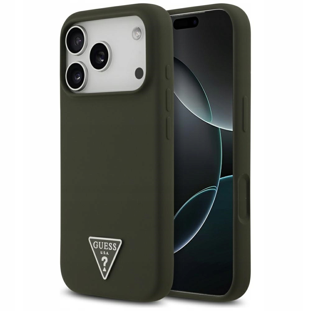 Pouzdro Guess Silicone Triangle Logo MagSafe pro iPhone 17 Pro khaki
