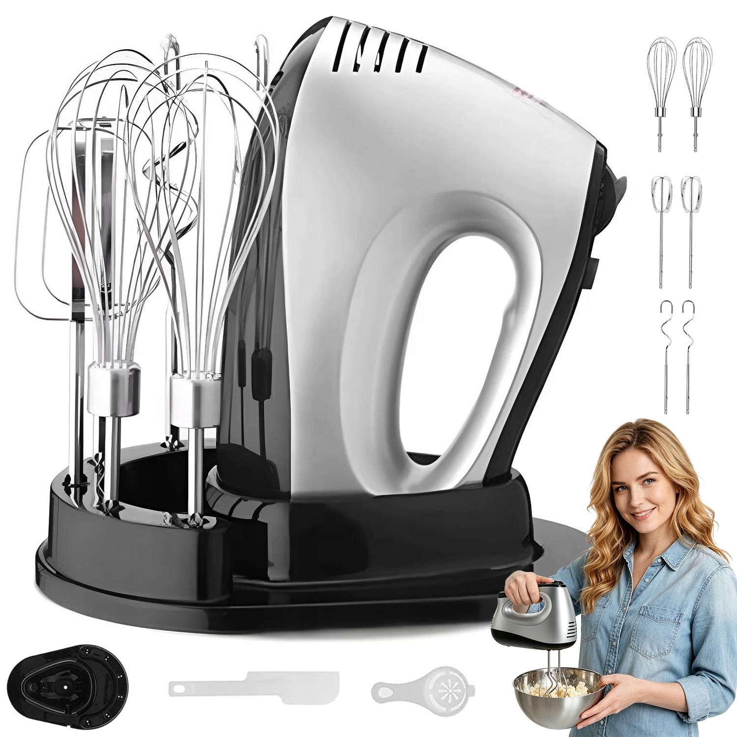 Výkonný Kuchyňský Ruční Mixér 500 W, 5 Rychlostí 6 Nástavců Pro Pomalý Start