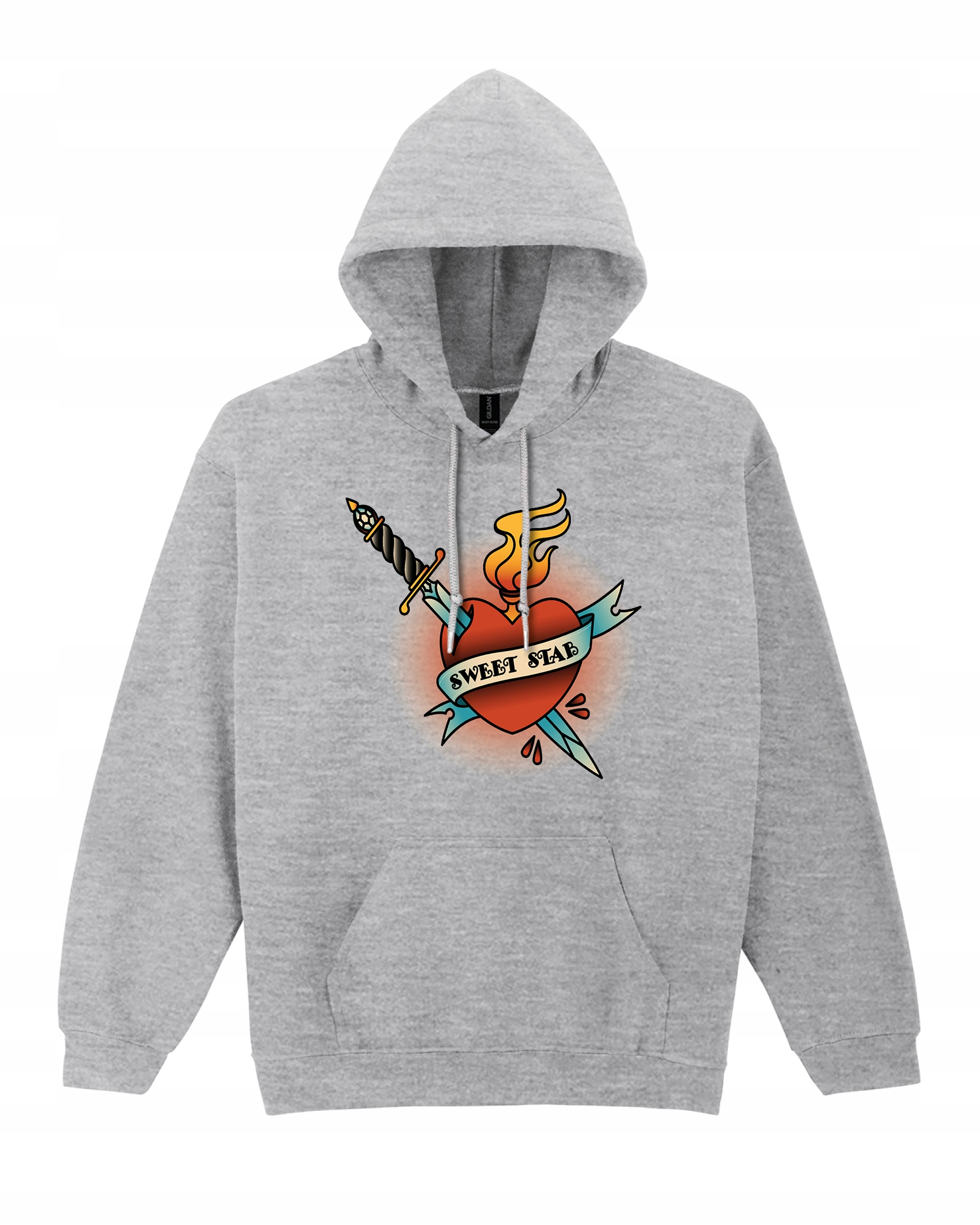 Mikina s kapucí Srdce Plamen Dýka Vintage Šedá L