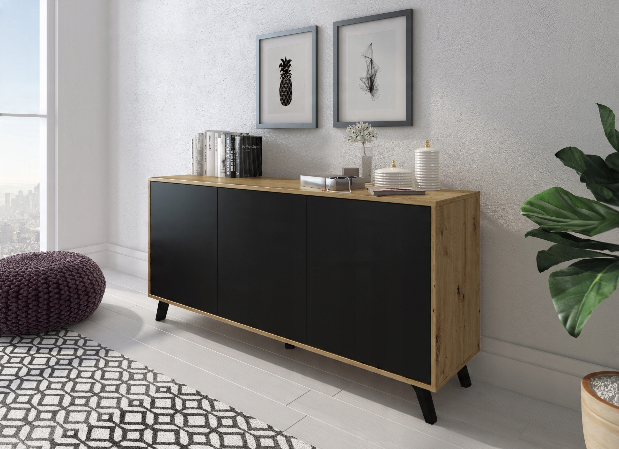 

Komoda trzydrzwiowa Soro 153 cm dąb artisan czarny