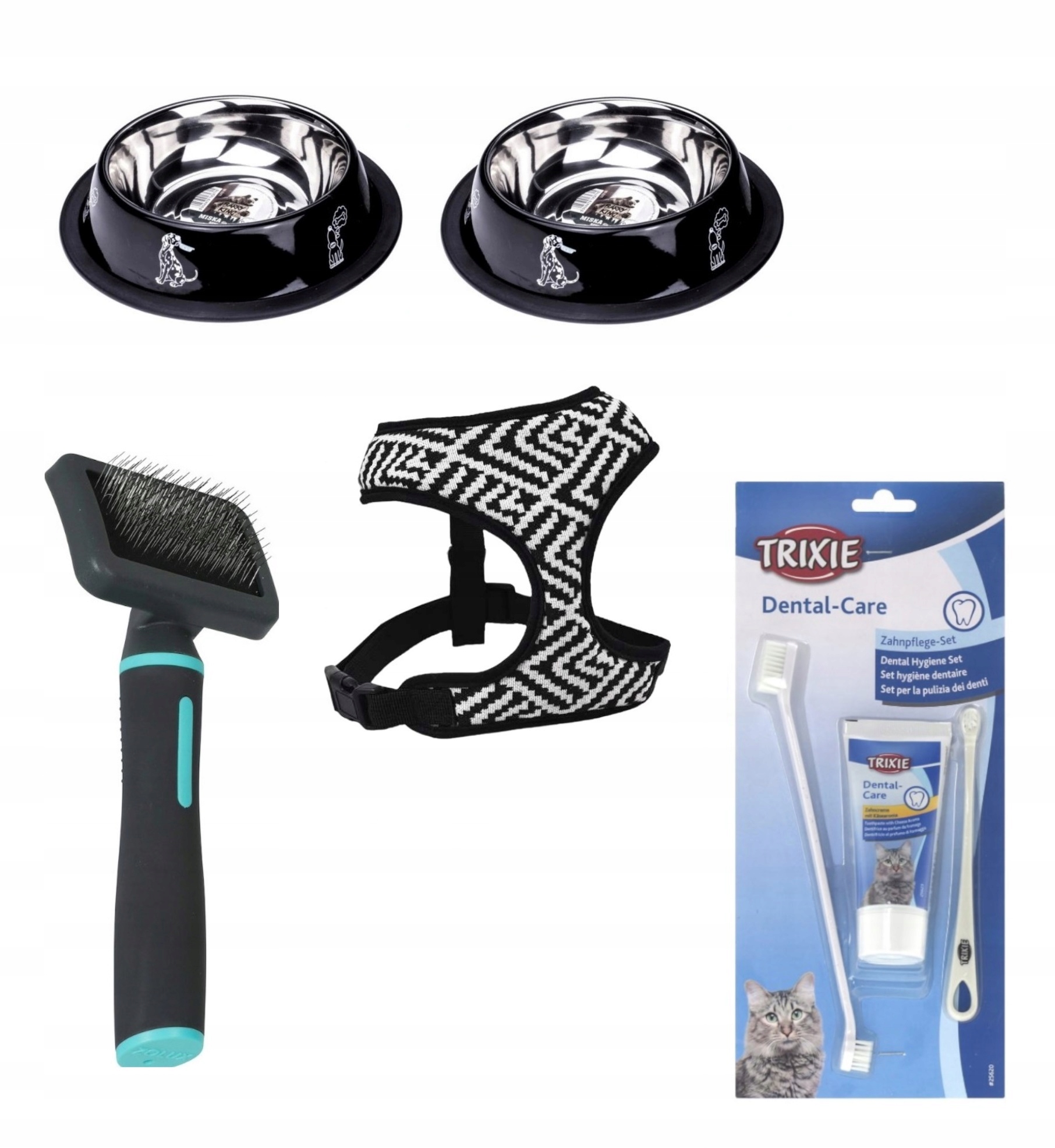 Levně Sada 5 Produktů Pro Psa 2 Misky Postroj Kartáč Zolux Zubní Pasta