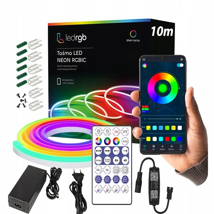 Led Páska 10M (1x10) Neon 5050 Rgbic Bluetooth Aplikace Dálkový Ovladač Duha 24V