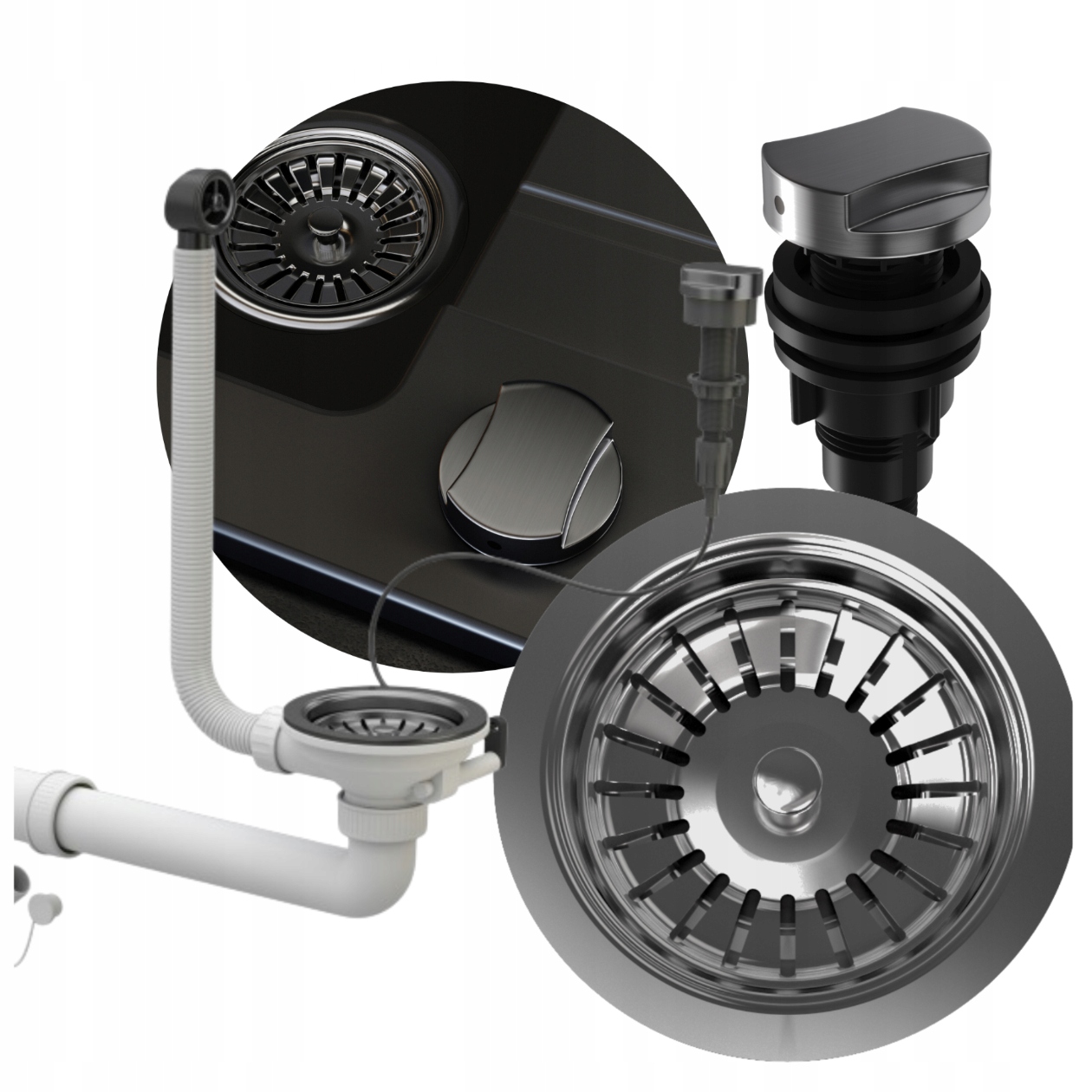 Automatický Jednokomorový drezový Syfon Gun Metal na stenu