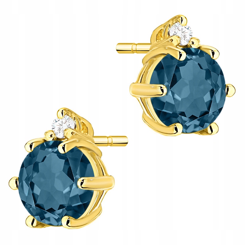 Zlaté Náušnice Pr. 585 Topaz London Blue 1,00ct a 14k brilianty