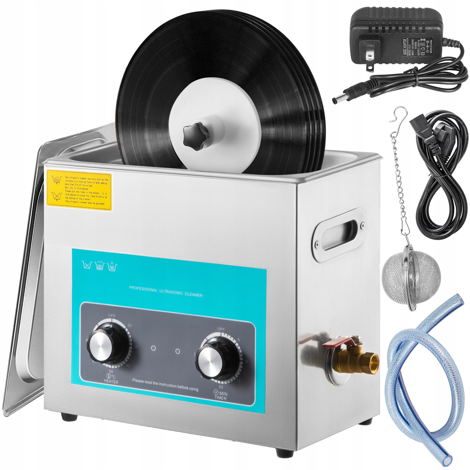Ultrazvuková umývačka pre vinylové platne 6L 40kHz, otočný kôš na 4 platne