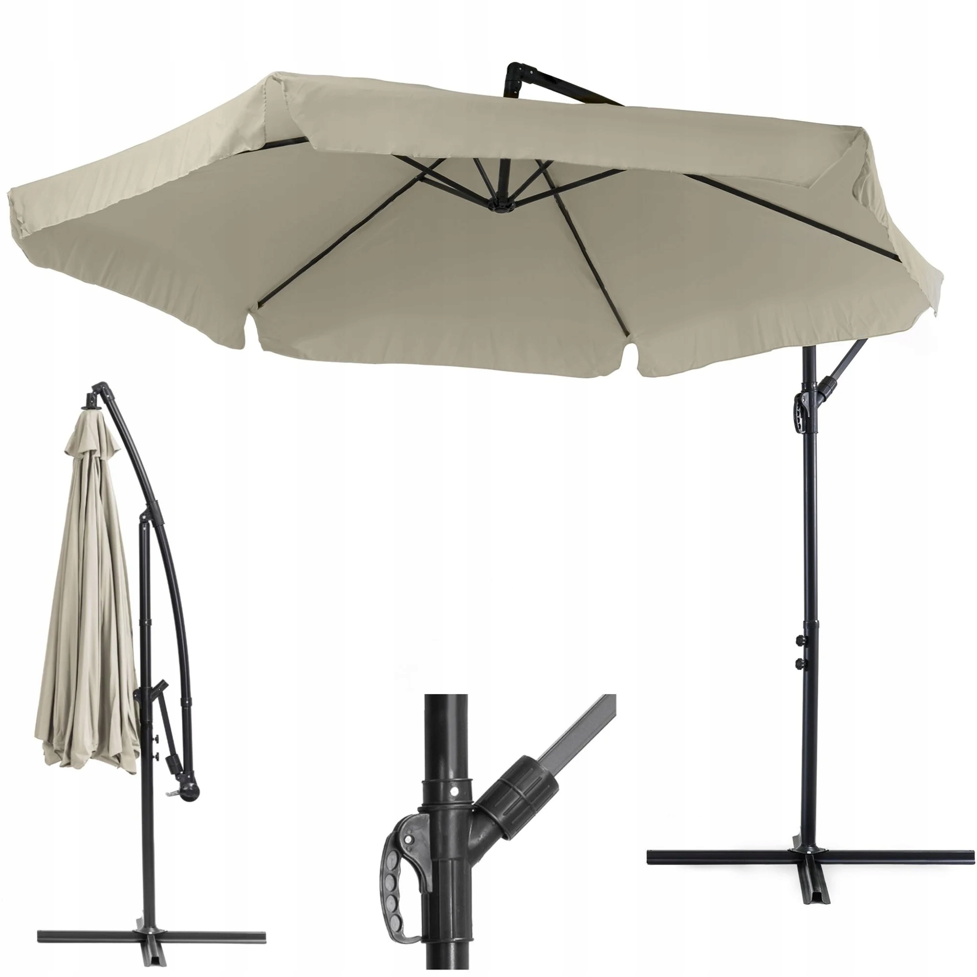 Parasol ogrodowy z wysięgnikiem regulowana czasza składany Empoli beżowy