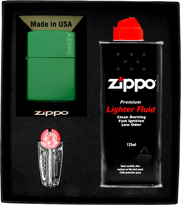 Zestaw ZIPPO Zapalniczka GOLF GREEN MATTE LOGO prezentowy*nr1