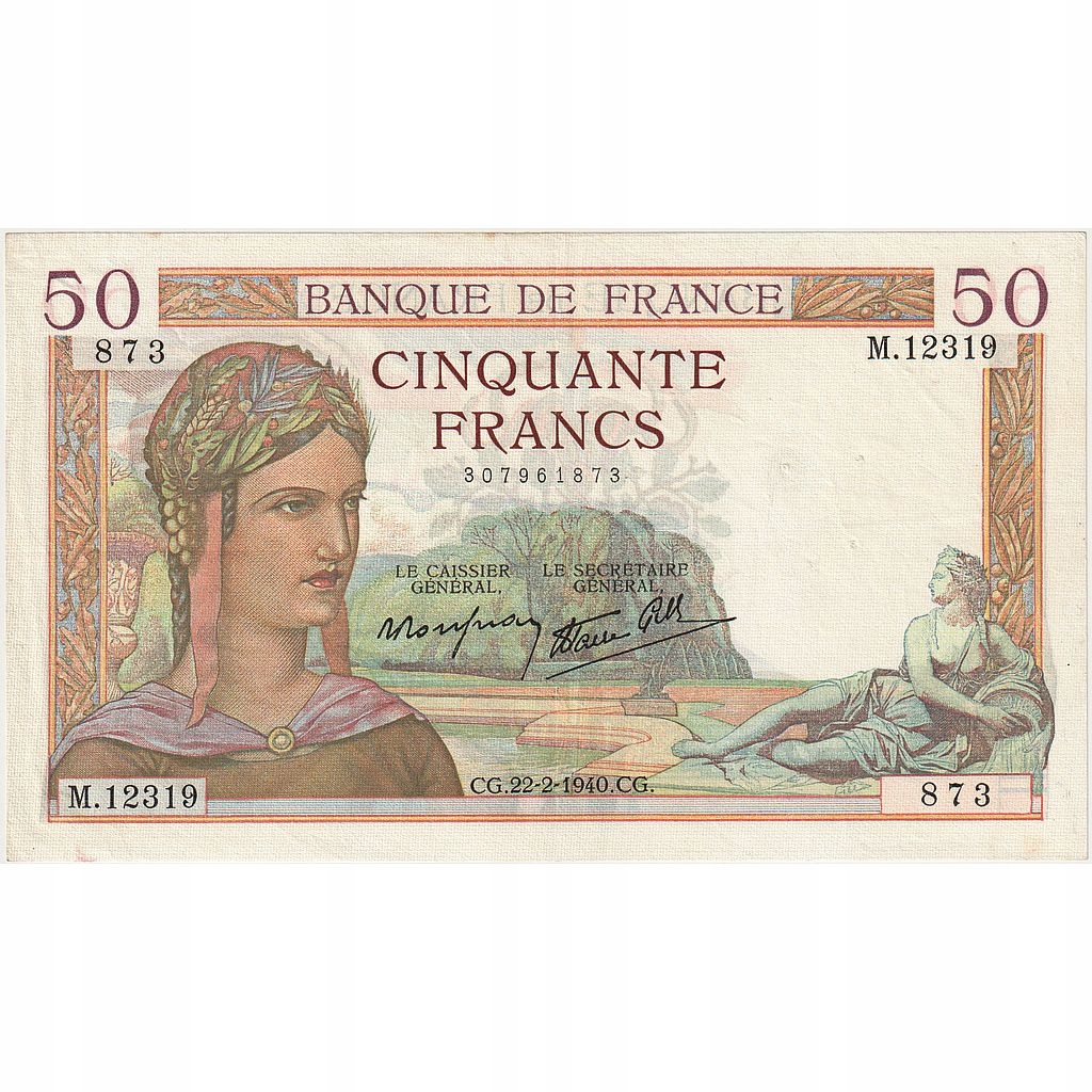 Francja, 50 Francs, Cérès, 1940, M.12319, AU(55-58
