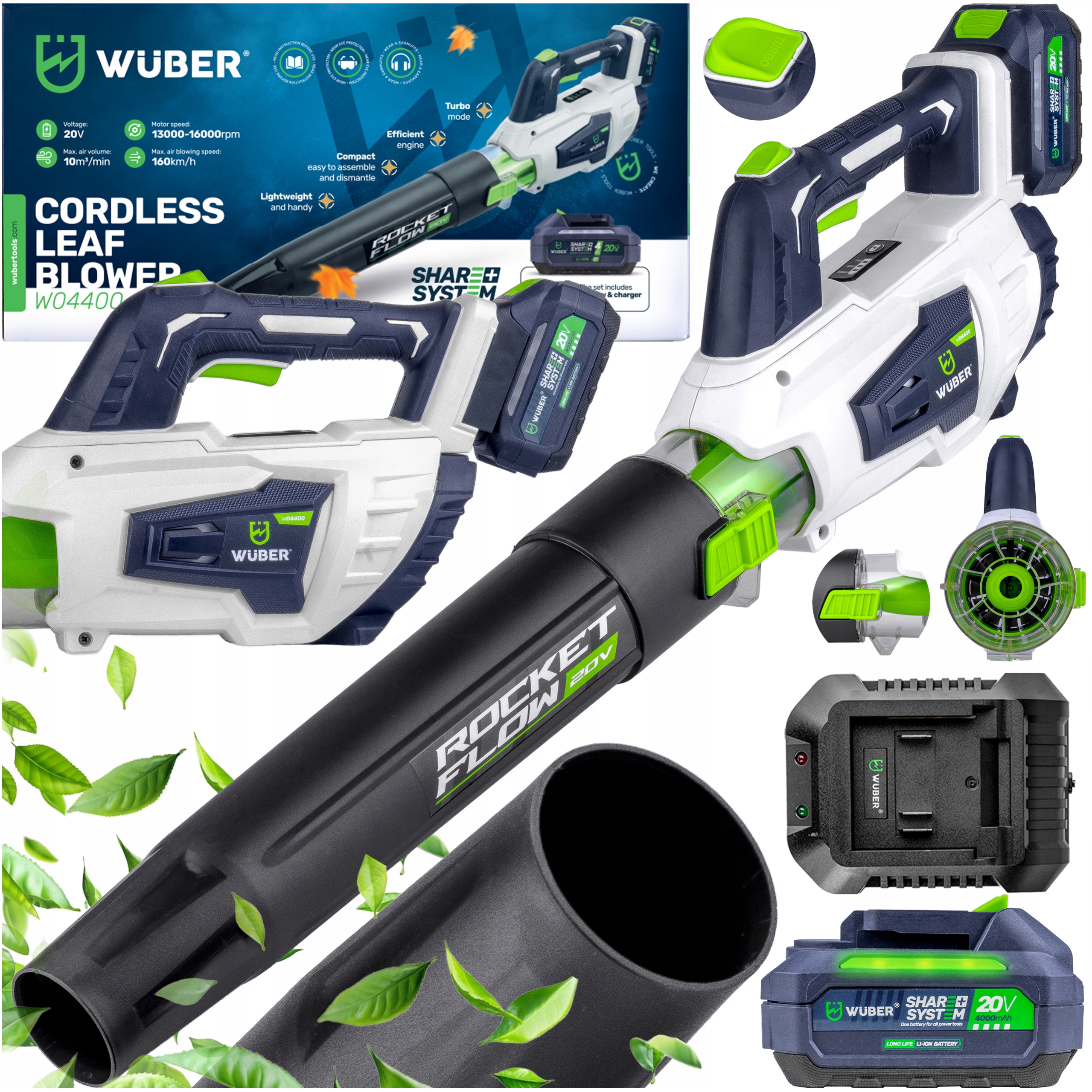 Akumulatorowa Dmuchawa Ogrodowa Do Liści Śniegu Akumulator 4.0 Ah Wuber