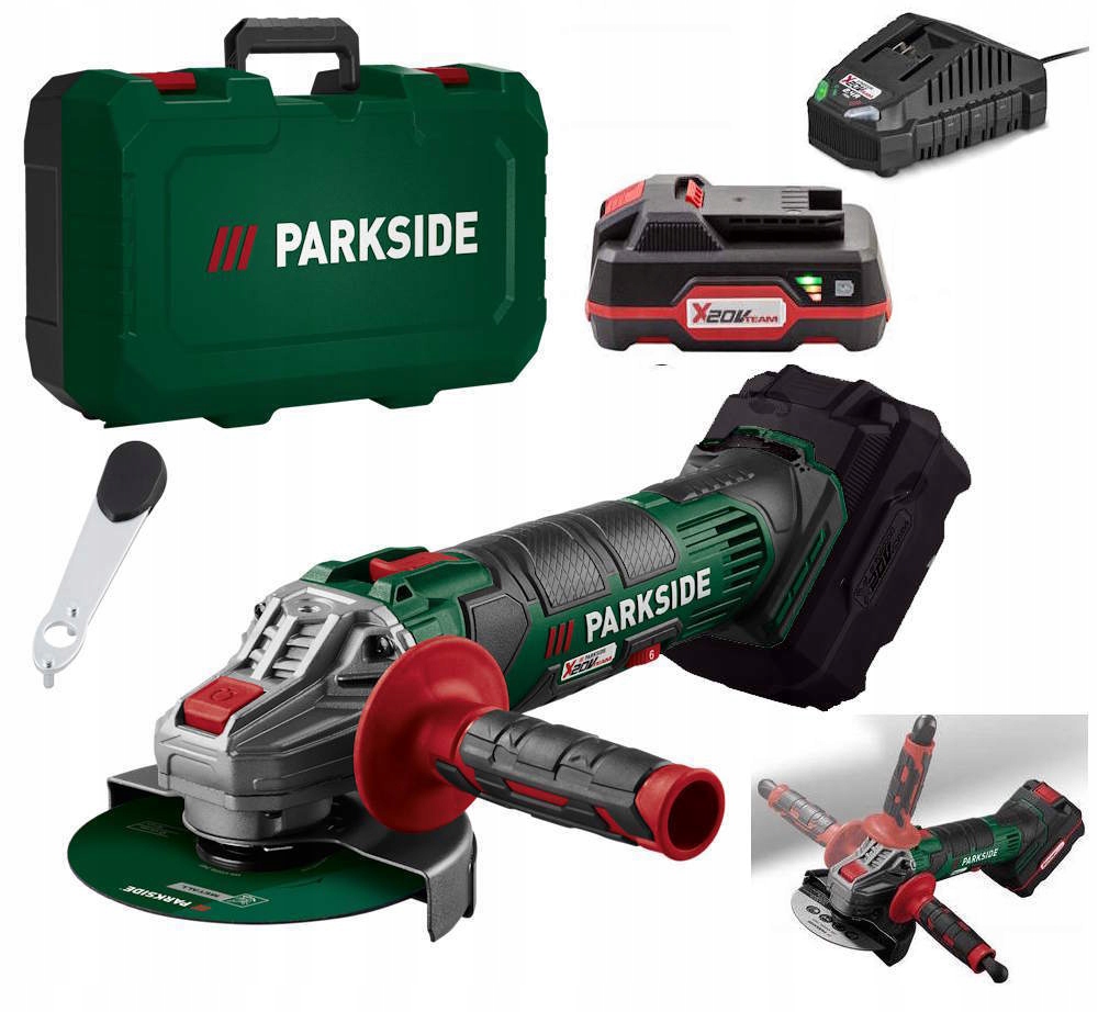 Szlifierka kątowa akumulatorowa Parkside Aku 20V 2Ah Ładowarka i walizka