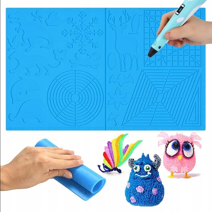 MATA FORMY SILIKONOWE DO DŁUGOPISU 3D SZABLONY WZORY XL 44×28 CM NIEBIESKA