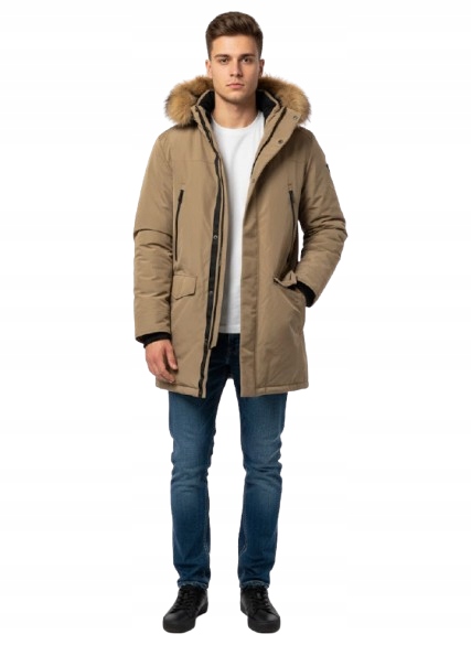 Guess Béžová Zimní Parka S Kapucí A Kožešinou XL 2CE