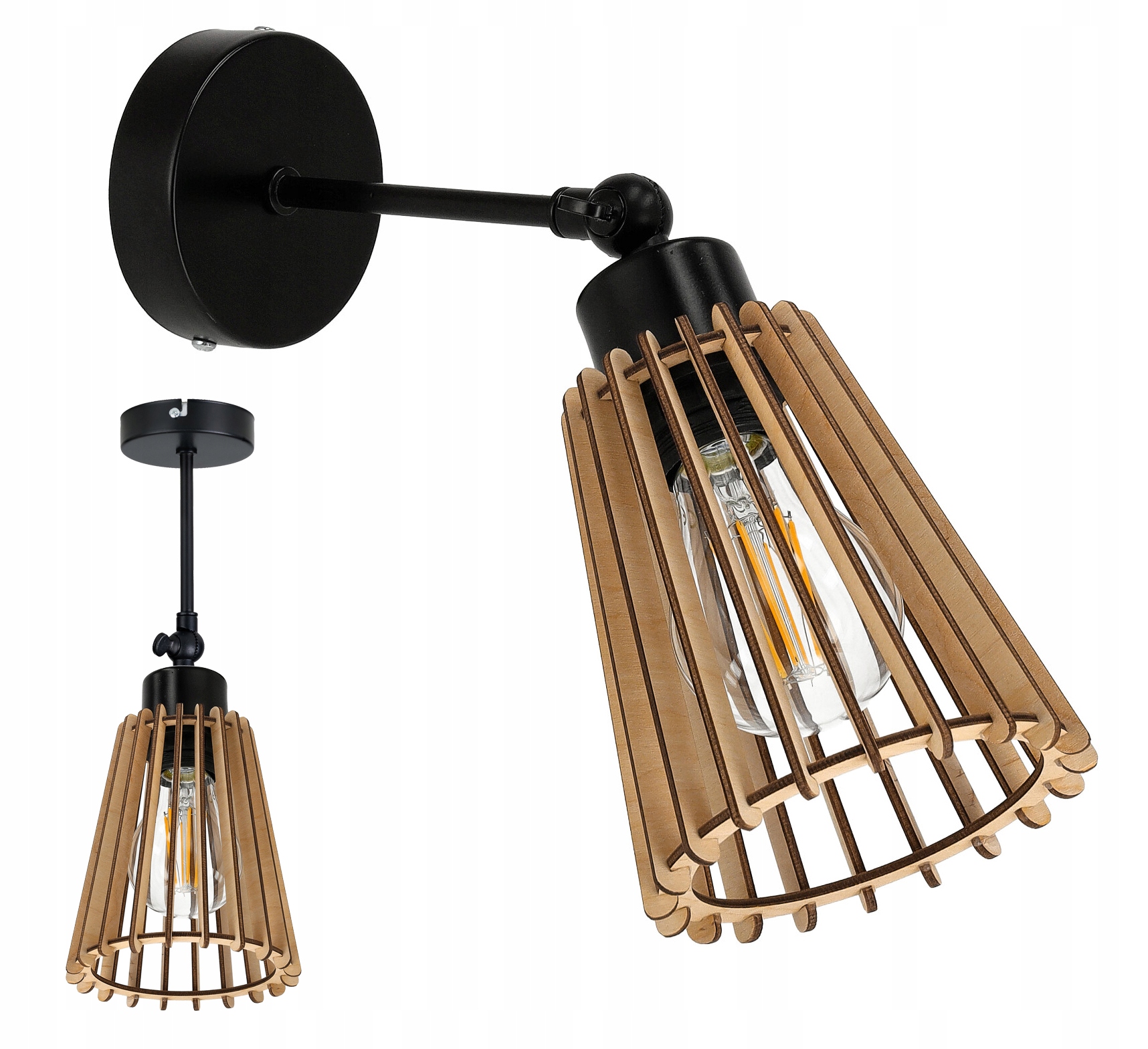 

Lampa kinkiet E27 ścienny ruch loft Drewno eko