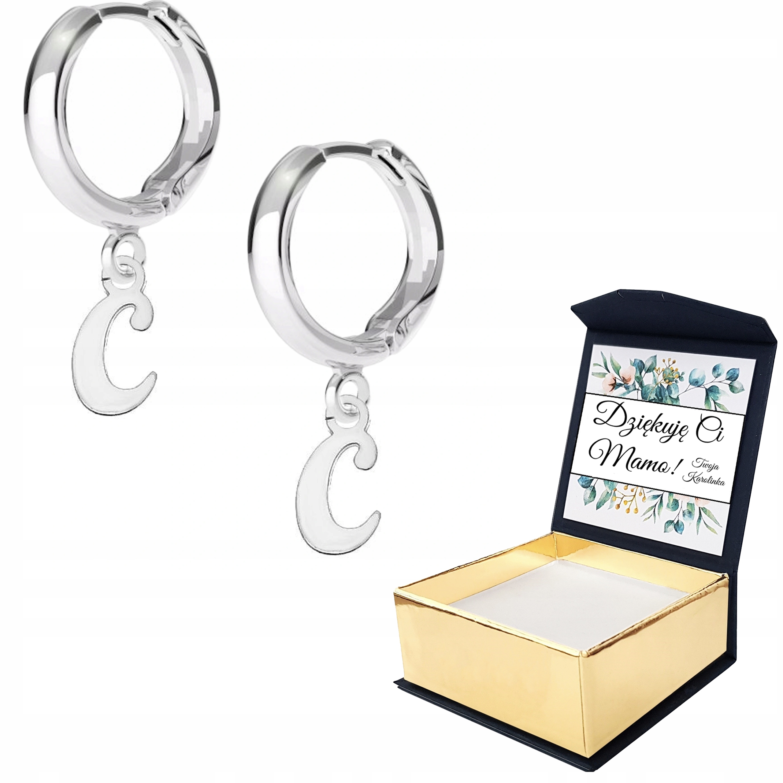 Stříbrné náušnice Malé písmeno C 925 s Vlastním Potiskem