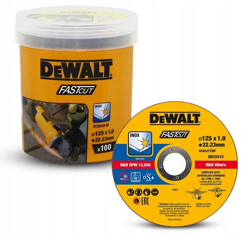 Tarcza tnąca do metalu DeWalt DT20540 125x22,2 mm 100szt Wiaderko Zestaw