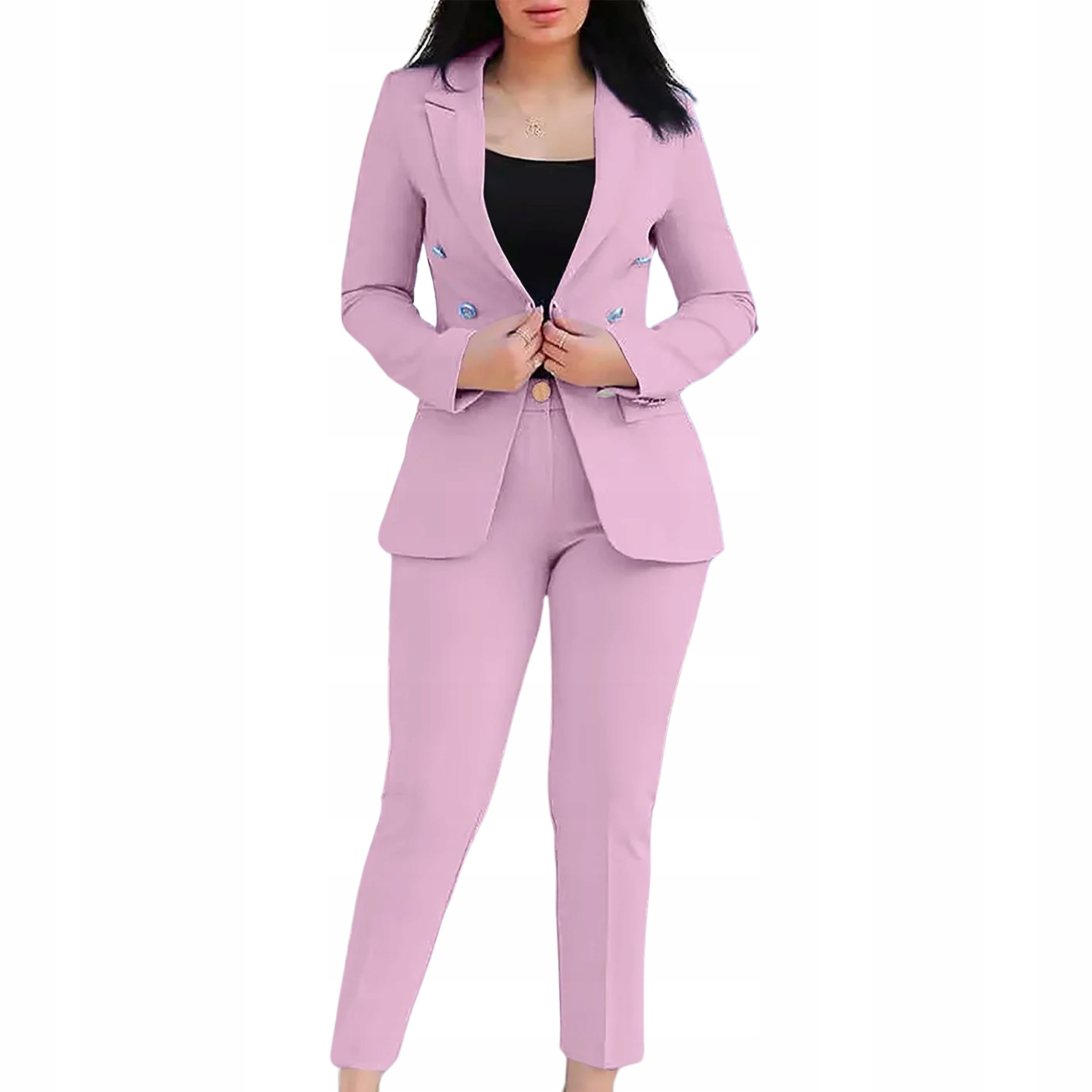 Komplet damski garniturowy marynarka i spodnie w kant różowy