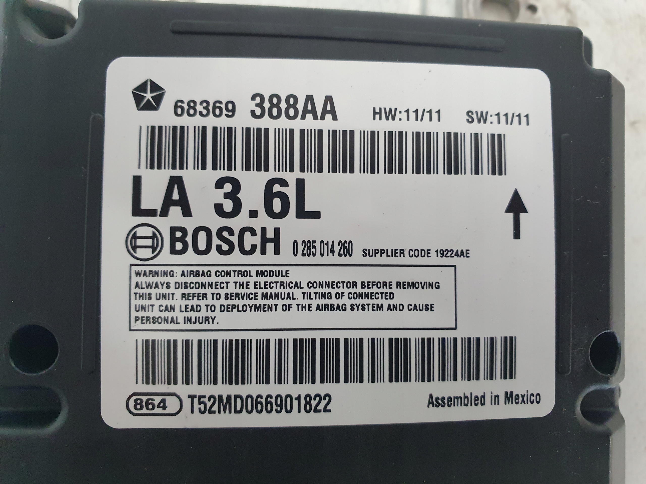 DODGE CHALLENGER 15- modulo Centralina SENSOR airbag airbag 68369388AA