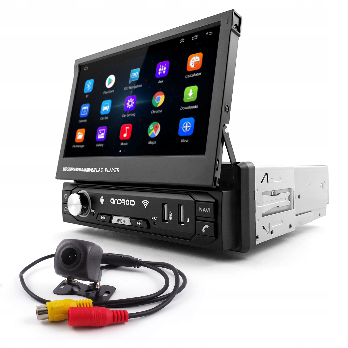 1DIN 7" Gps autorádio Android 2/32 Gb Výsuvný displej WiFi kamera