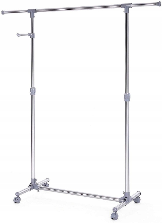 Wysoki metalowy stojący wieszak na ubrania na kółkach 97-165 cm szary