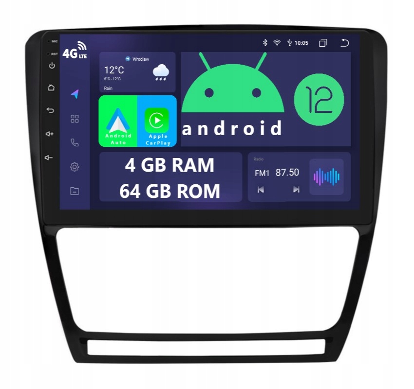 Nawigacja Radio 2DIN Android Skoda Octavia 2 II Dsp Carplay 4/64 Gb Lte