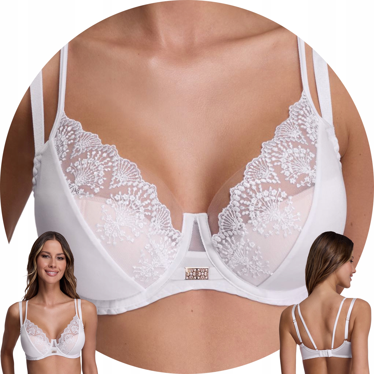 Ava 2198 bílá krajka tyl Polovyztužená podprsenka 70D Semi Soft