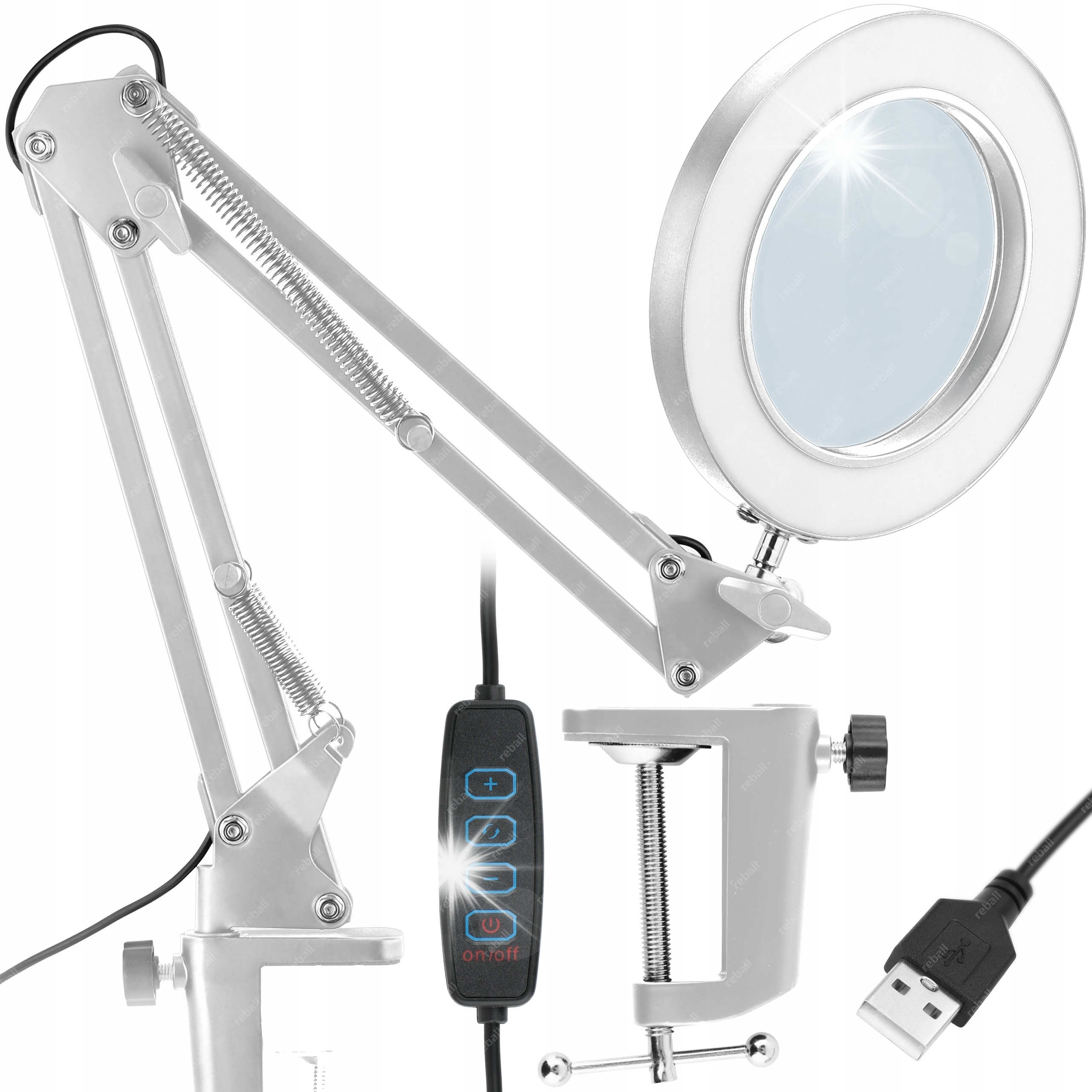 LAMPA LED Z UCHWYTEM DO STOŁU LUPĄ 105mm 3x PIERŚCIENIOWA BIAŁA 12W USB