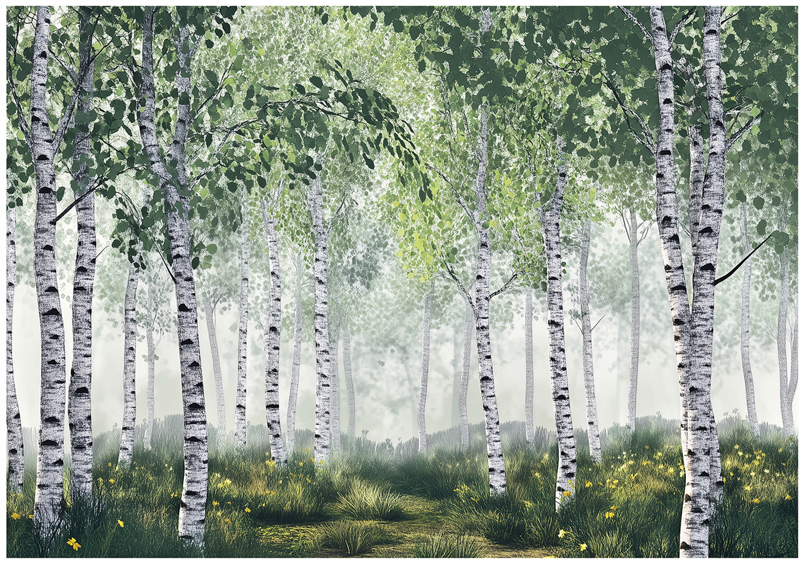 Fototapeta Zelený Březový Les Břízy Stromy Lesní Krajina Příroda 150x105