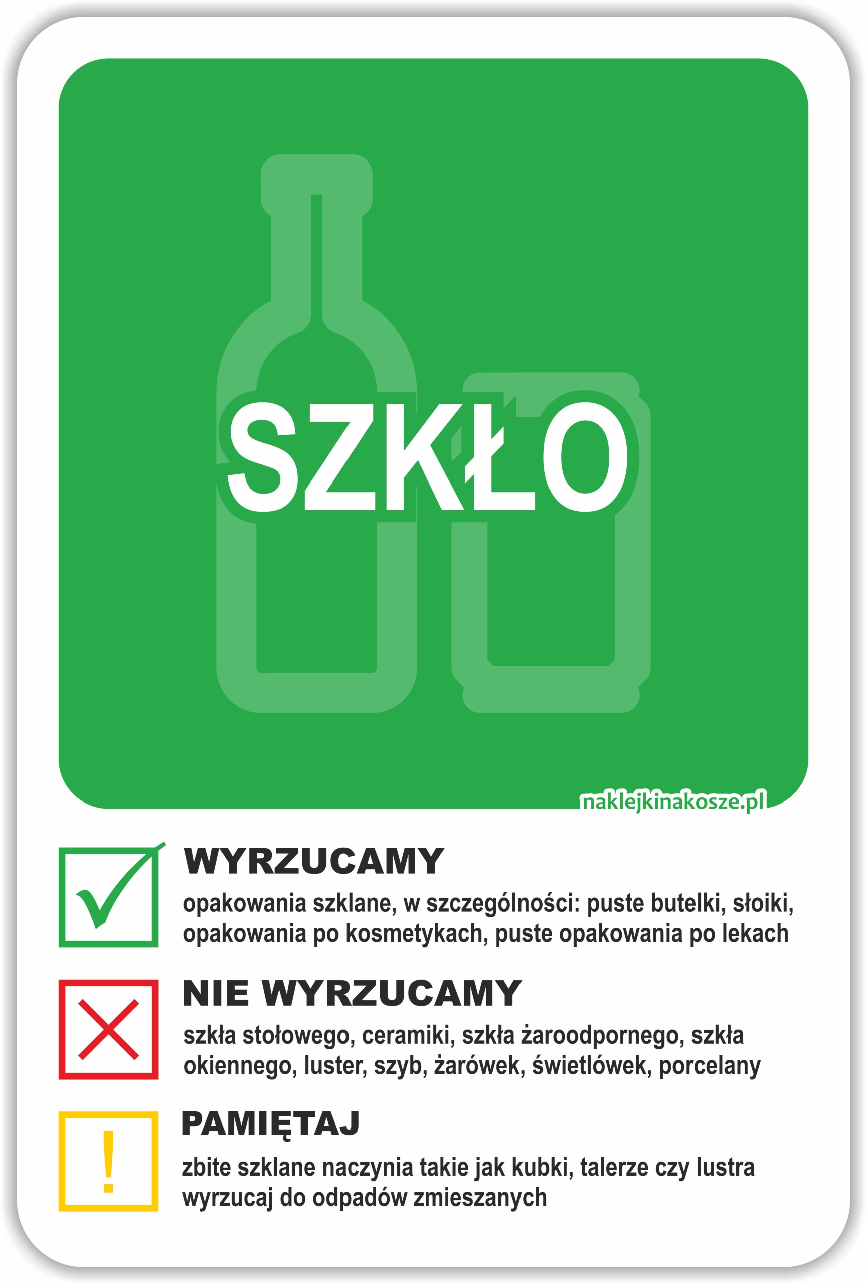

Naklejka Na Kosz Segregacja śmieci Szkło 30cm