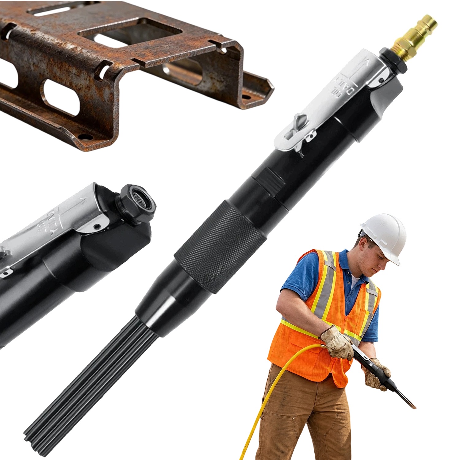 Pneumatické Jehlové Kladivo 12 Jehel 4000 ud./min Pro Odstraňování Rzi 90PSI