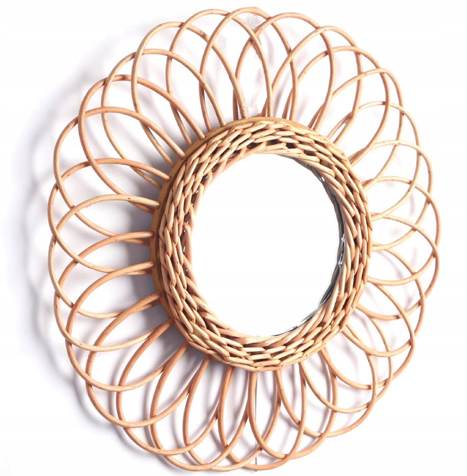 LUSTRO RATANOWE Ø 50CM OKRĄGŁE RĘCZNIE PLECIONE BOHO PLECIONKA