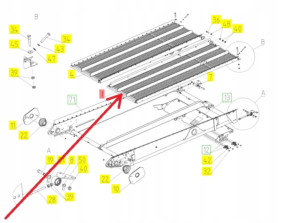 101244250 Sito górne lewe 734 x 2108 mm Producent części Rostselmash
