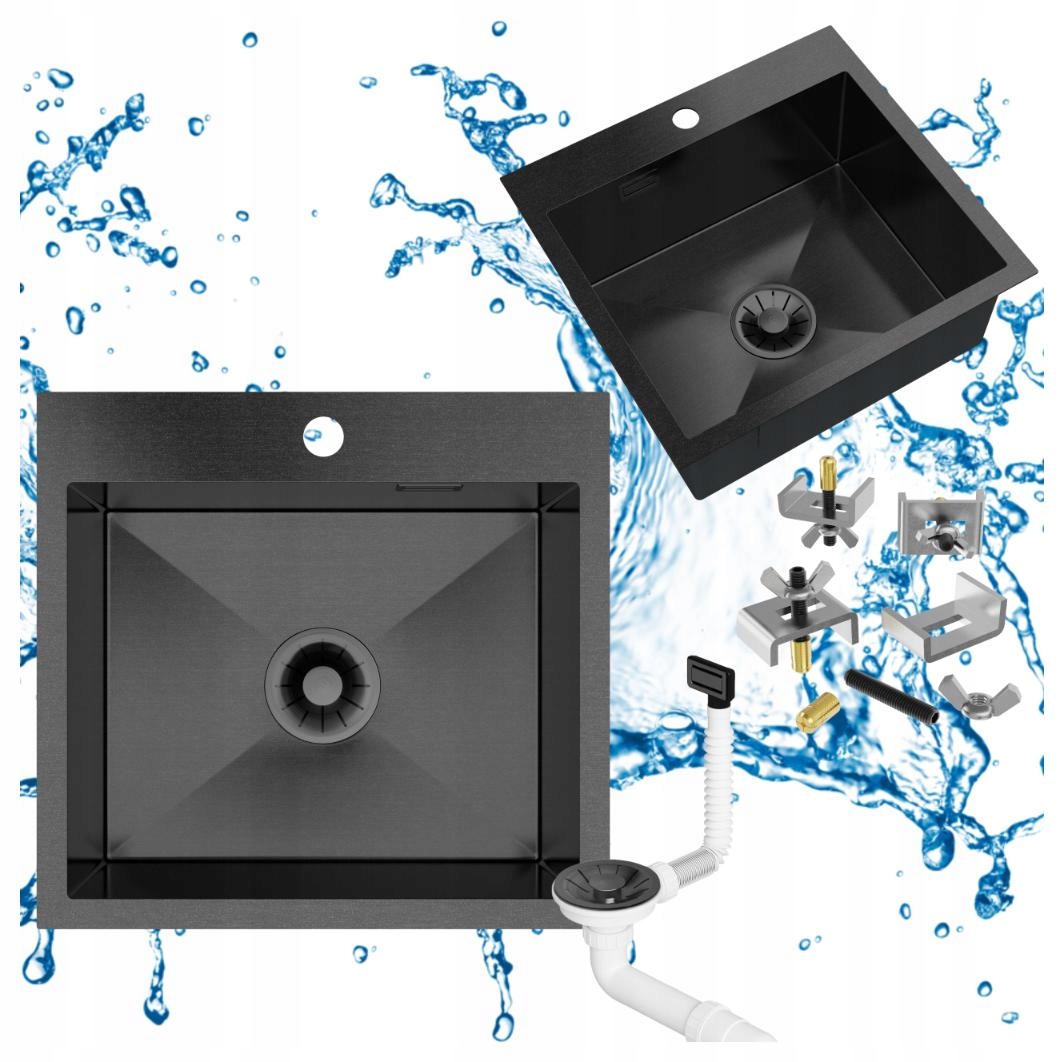 Jednokomorový ocelový dřez černý grafitový SILVO48 sifon Lux